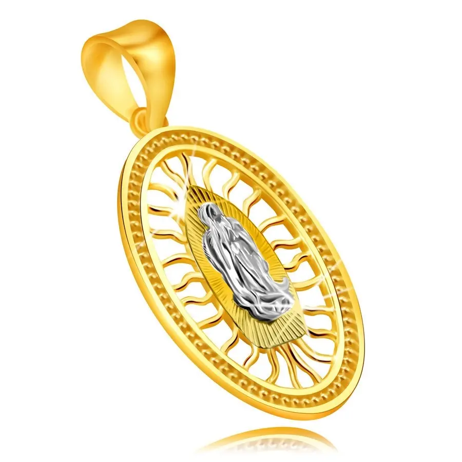 Prívesok v kombinovanom zlate 585 - medailón s Pannou Máriou so spojenými rukami