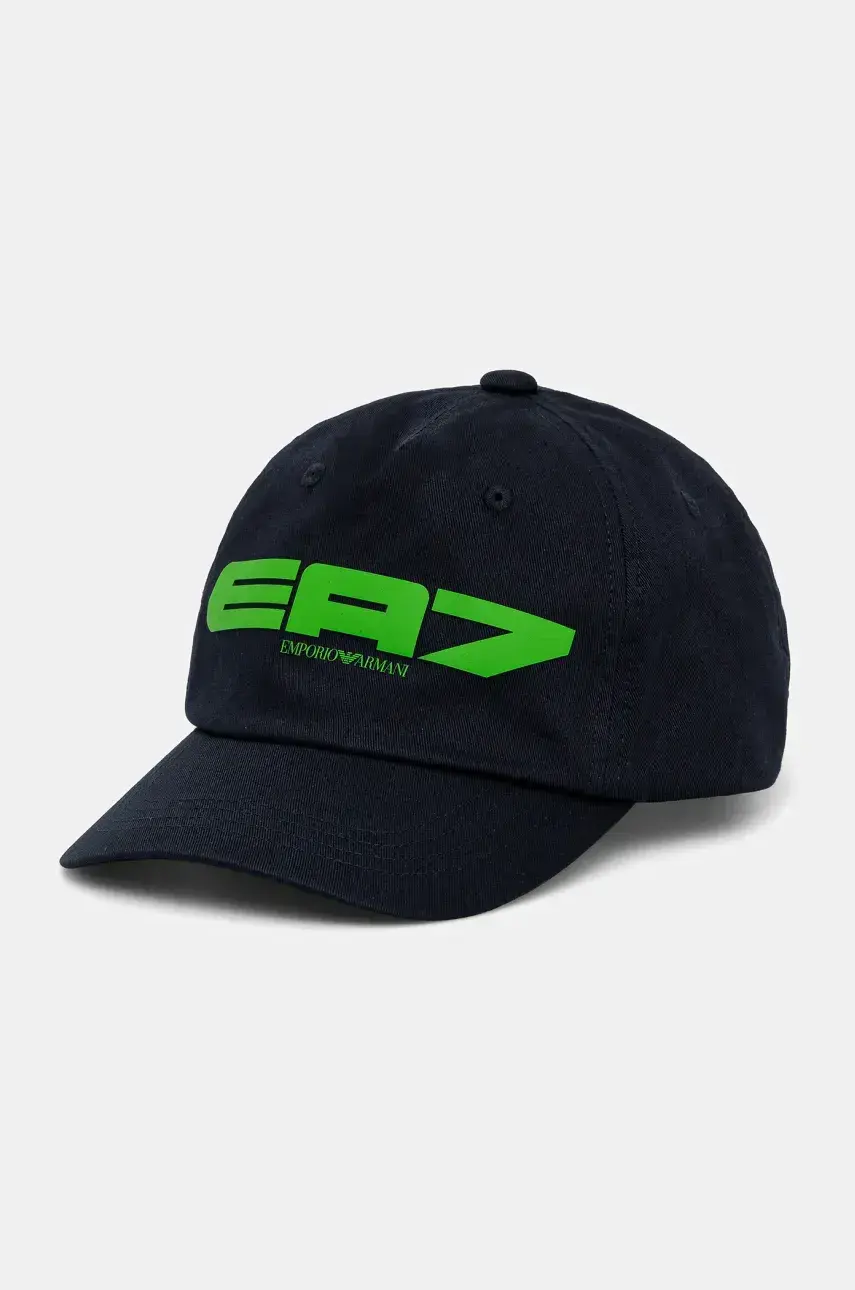 Bavlnená šiltovka EA7 Emporio Armani tmavomodrá farba, s potlačou, AF13644.7X000053