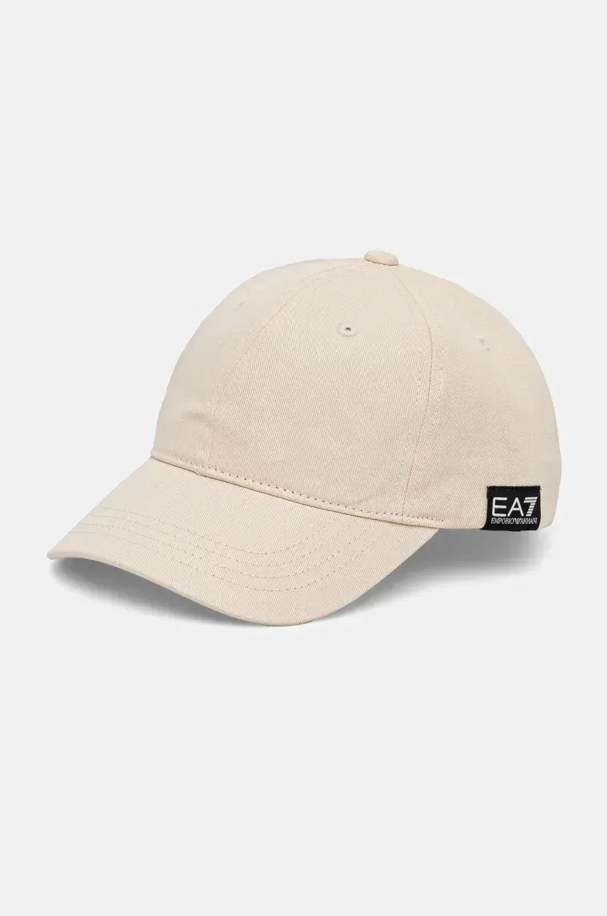 Bavlnená šiltovka EA7 Emporio Armani béžová farba, s nášivkou, AF11989.7X000047