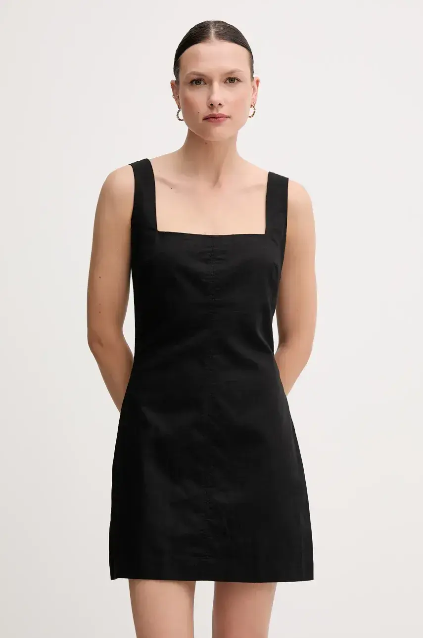 Šaty s prímesou ľanu Calvin Klein Jeans čierna farba, mini, priliehavé, J20J225277