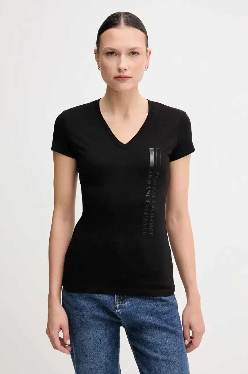 Bavlnené tričko Armani Exchange dámske, čierna farba, XW000529 AF10356