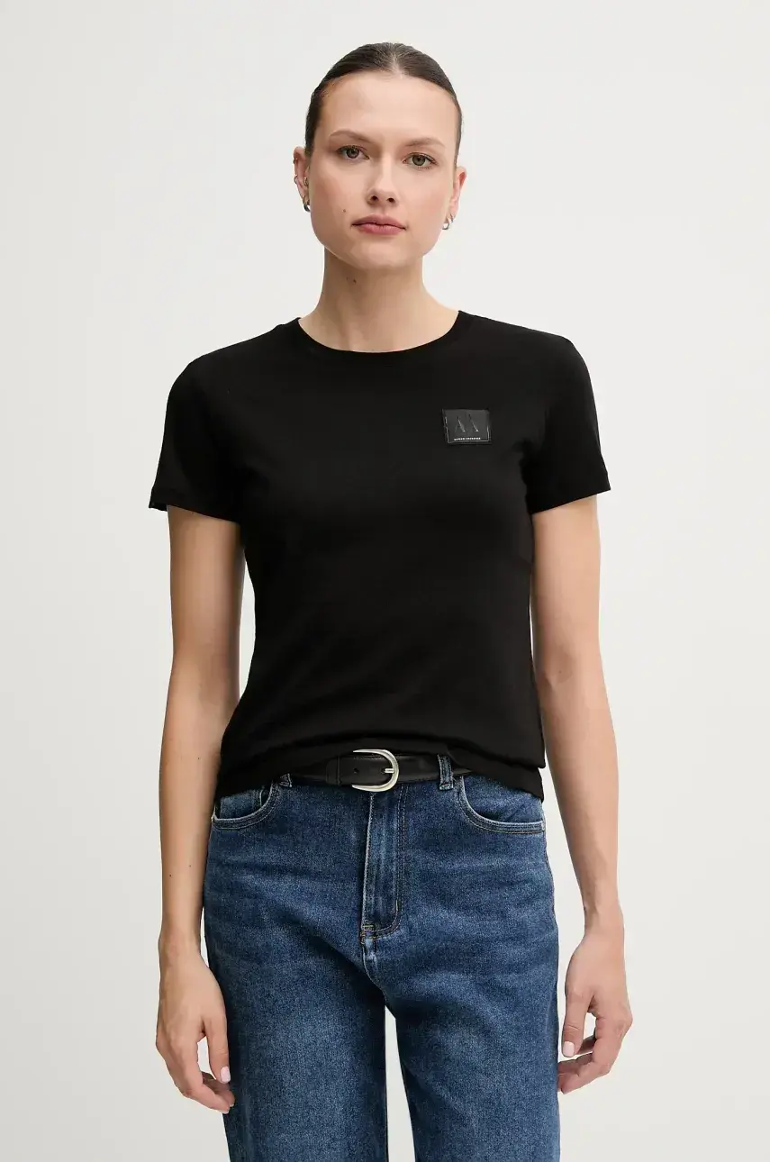 Bavlnené tričko Armani Exchange dámske, čierna farba, XW000831 AF10356