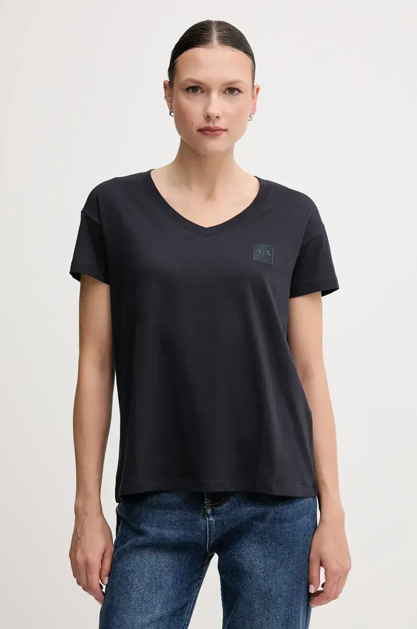 Bavlnené tričko Armani Exchange dámske, tmavomodrá farba, XW000531 AF10359