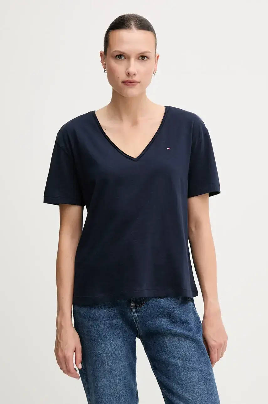 Bavlnené tričko Tommy Hilfiger dámske, tmavomodrá farba, WW0WW43901