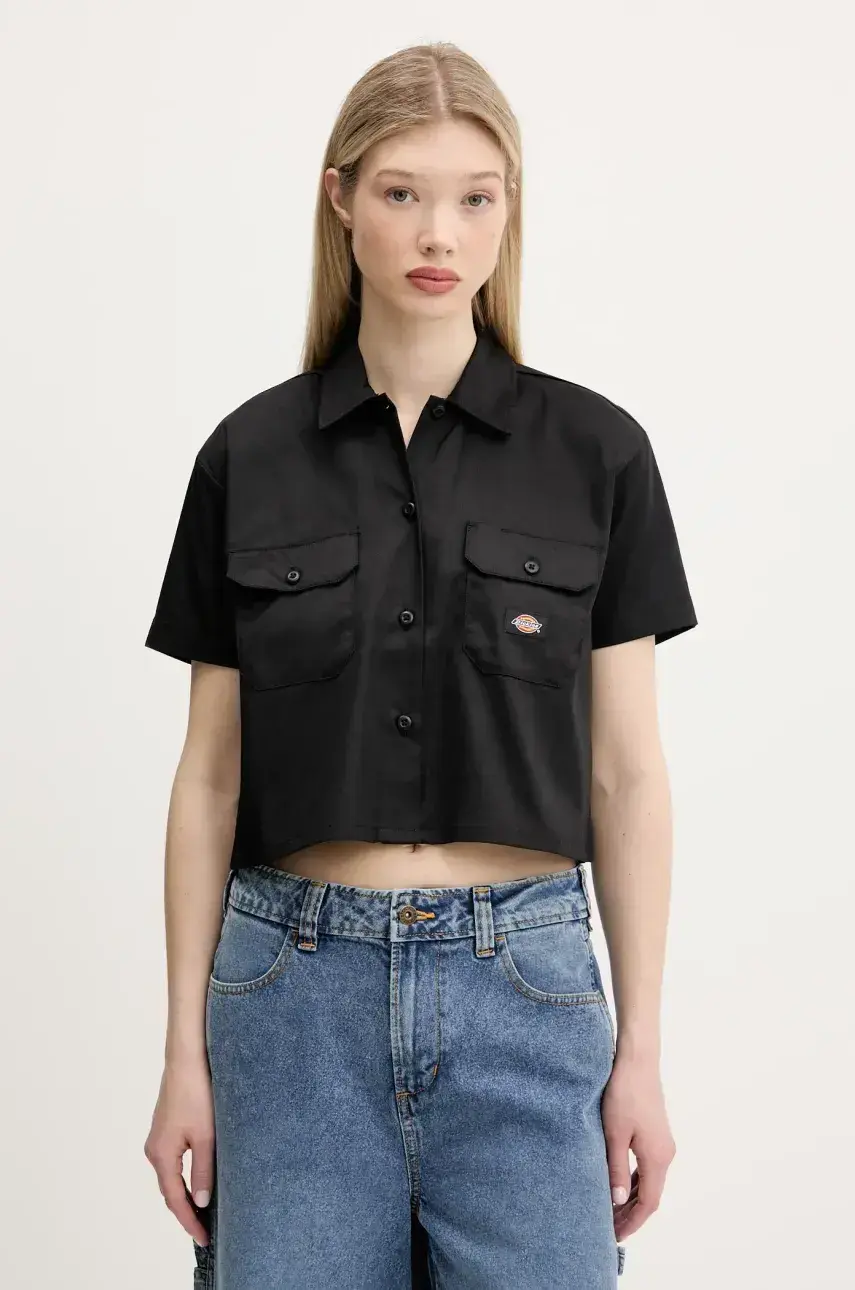 Košeľa Dickies čierna farba, voľný strih, s klasickým golierom, DKDFS573BLK1