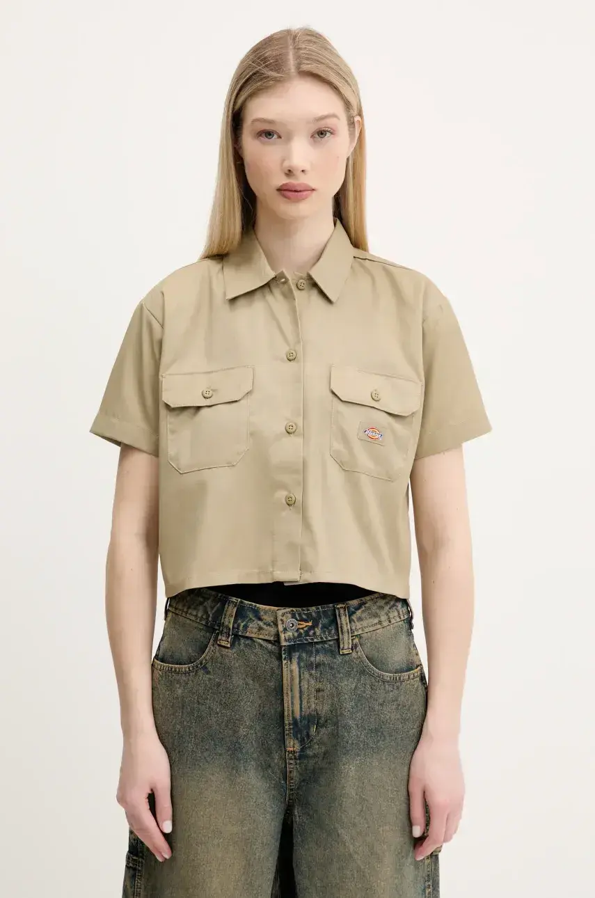Košeľa Dickies zelená farba, voľný strih, s klasickým golierom, DKDFS573KHK1