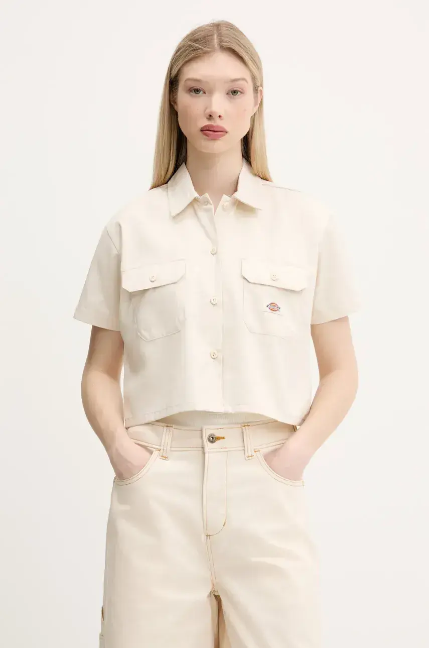 Košeľa Dickies béžová farba, voľný strih, s klasickým golierom, DKDFS573F901