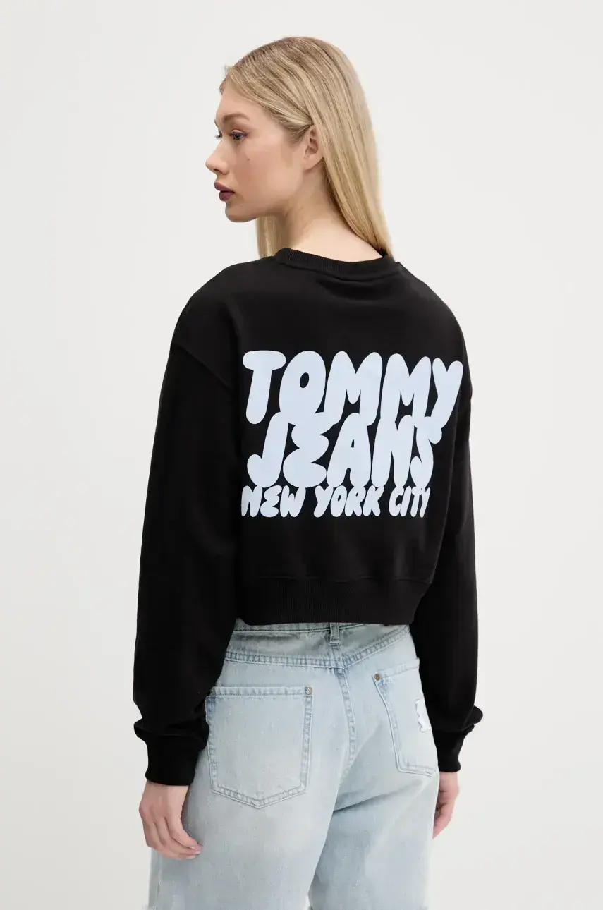 Bavlnená mikina Tommy Jeans čierna farba, s potlačou, DW0DW21345
