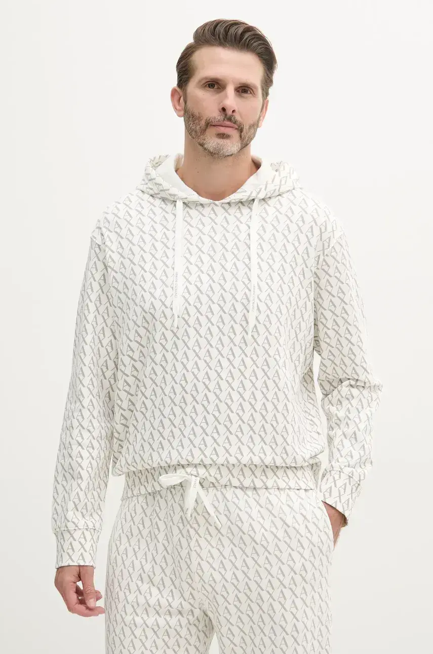 Bavlnená mikina Armani Exchange biela farba, s kapucňou, vzorovaná, XM001225 AF11847
