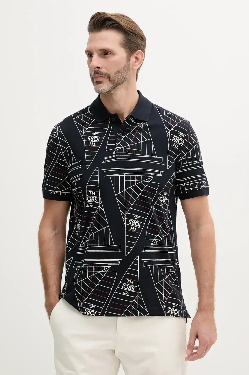 Bavlnené polo tričko Tommy Hilfiger tmavomodrá farba, vzorovaná, MW0MW39309