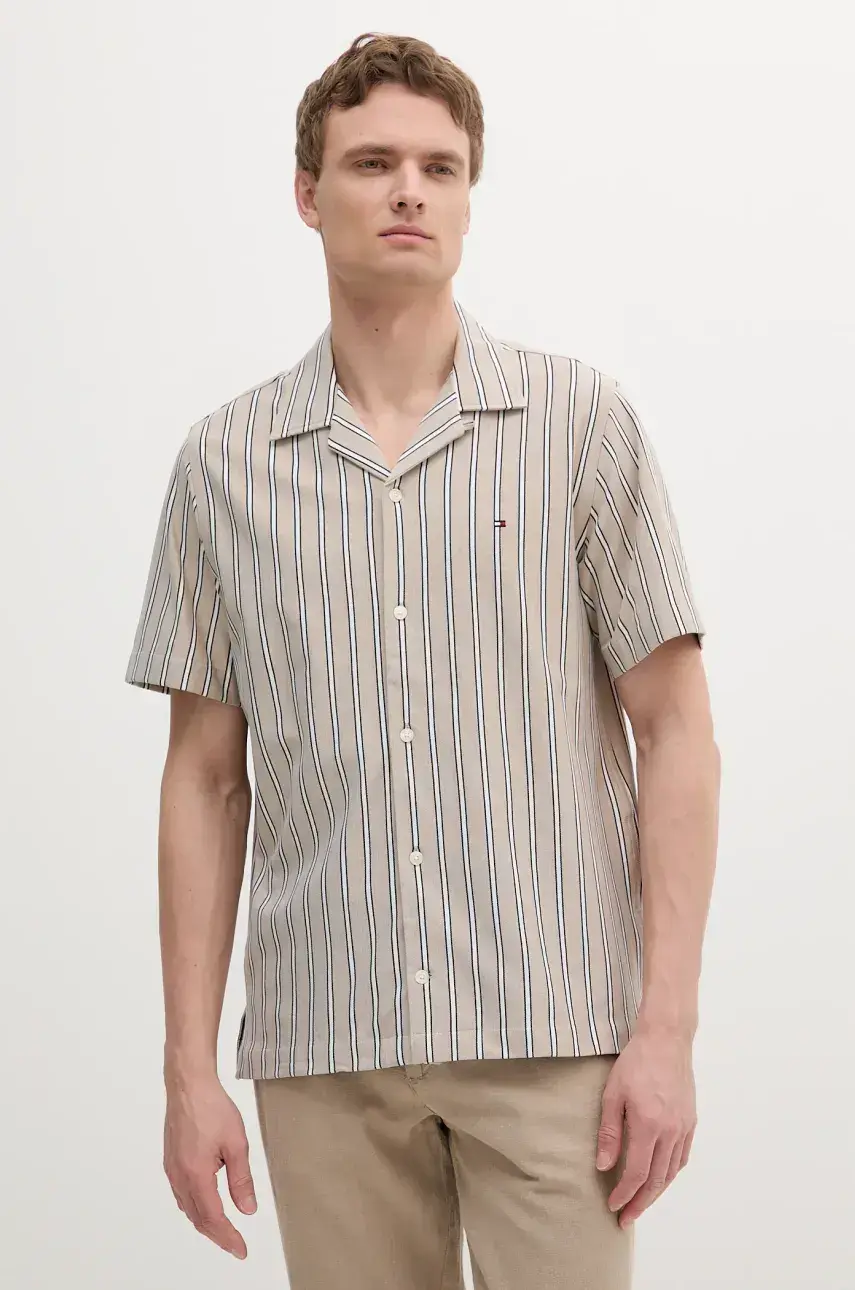 Bavlnená košeľa Tommy Hilfiger béžová farba, regular, s klasickým golierom, MW0MW38567