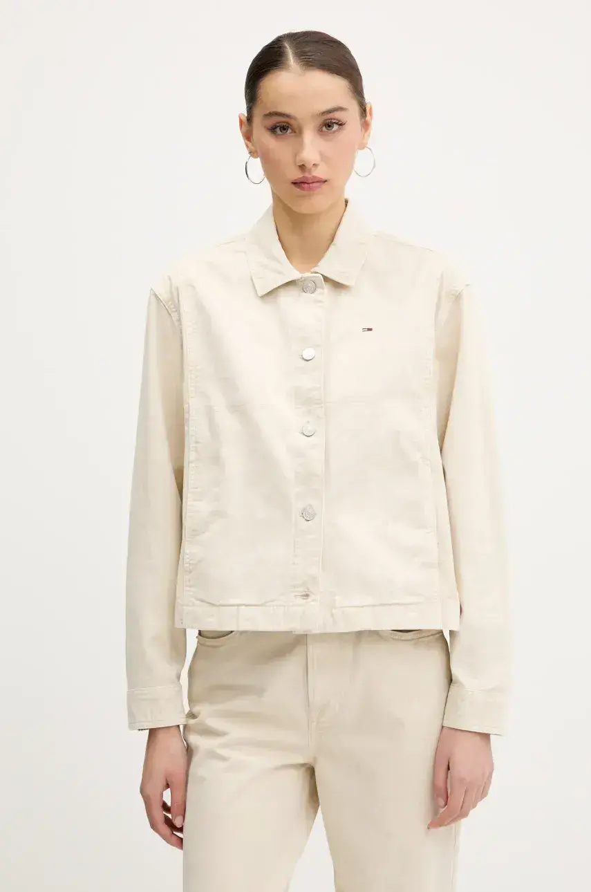 Bavlnená bunda Tommy Jeans béžová farba, prechodná, DW0DW20230