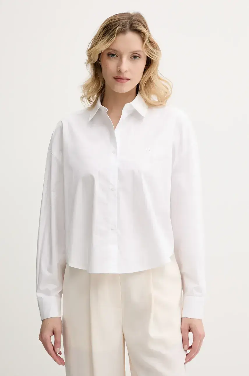 Bavlnená košeľa Armani Exchange biela farba, voľný strih, s klasickým golierom, XW001180 AF12812