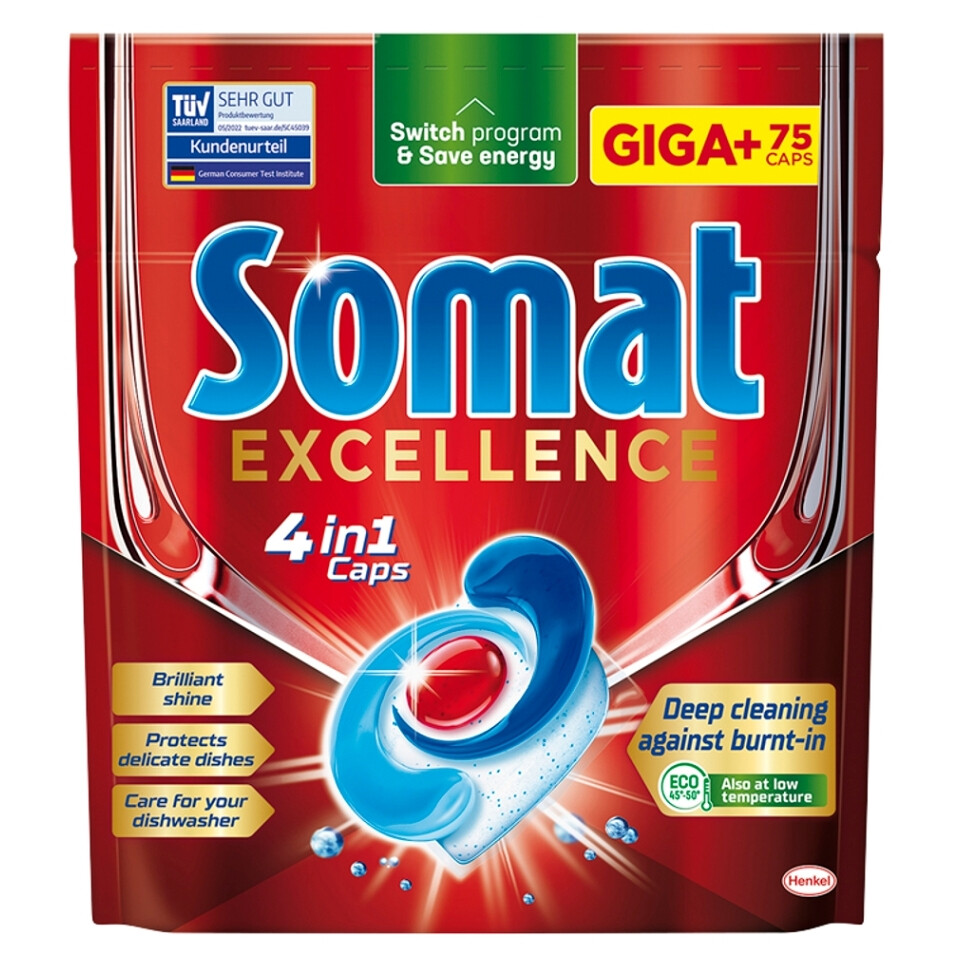 SOMAT Excellence 4in1 Kapsuly do umývačky 75 kusov