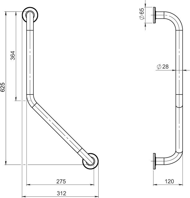 NOVASERVIS - Uhlové držadlo s krytkami 400 x 400 mm leštená nerez R66404,44