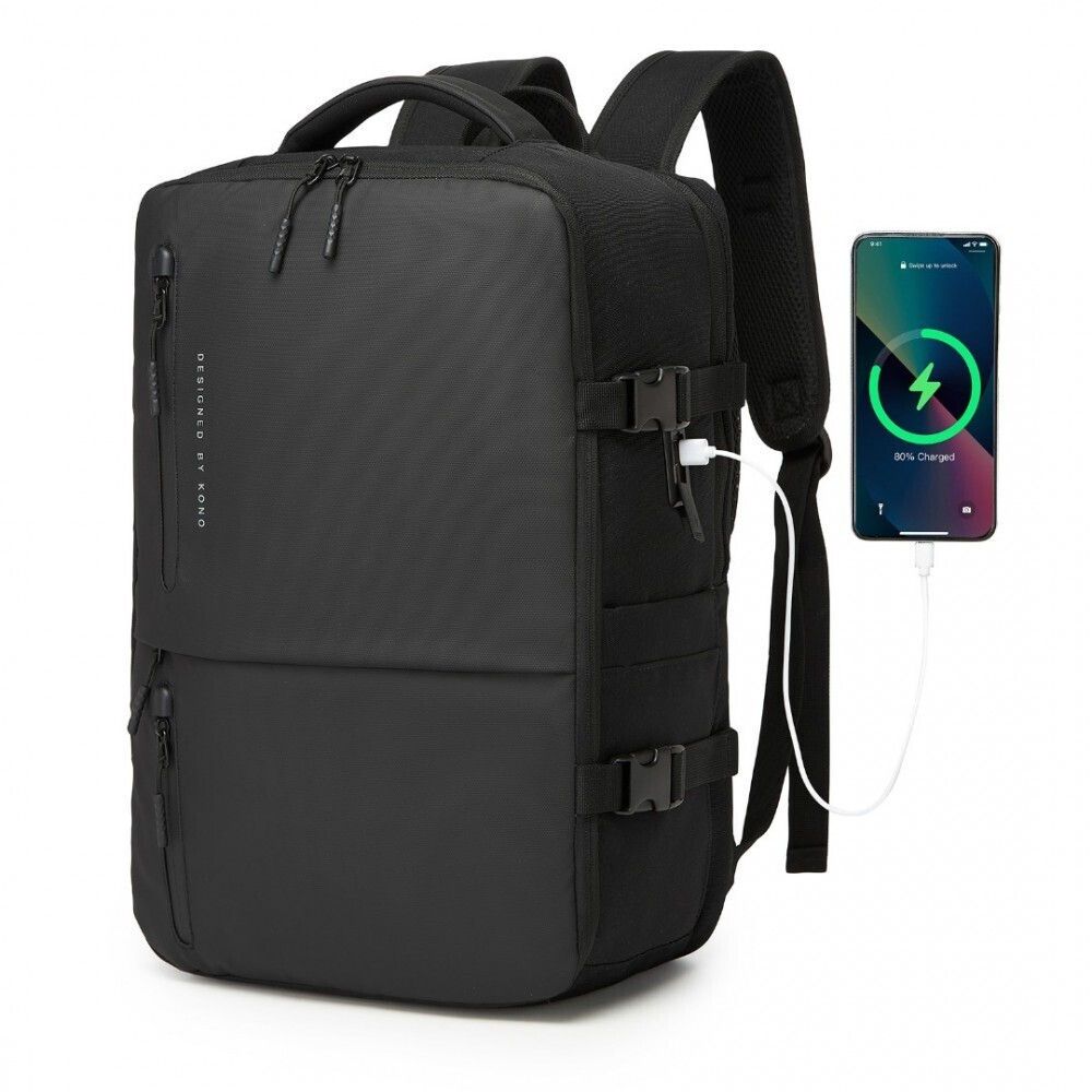 Kabínový batoh s USB a Type-C portom 25 L - KONO - čierny