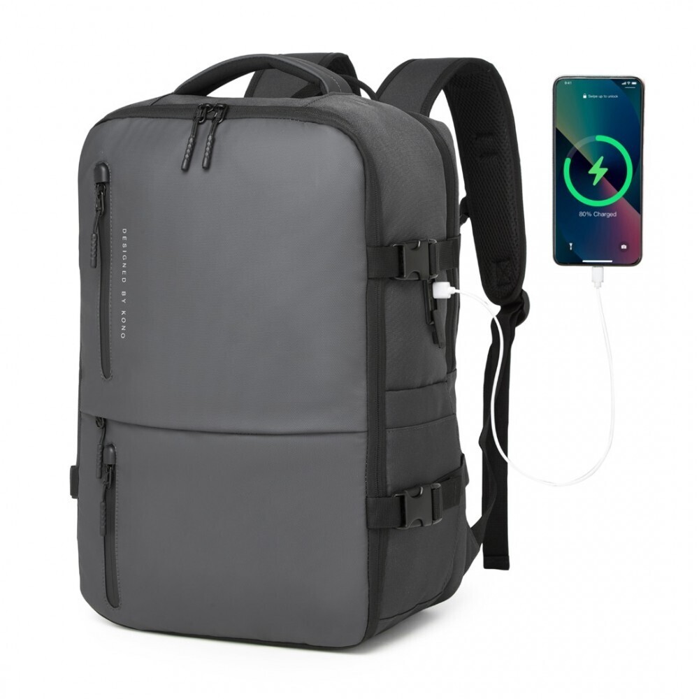 Kabínový batoh s USB a Type-C portom 25 L - KONO - sivý