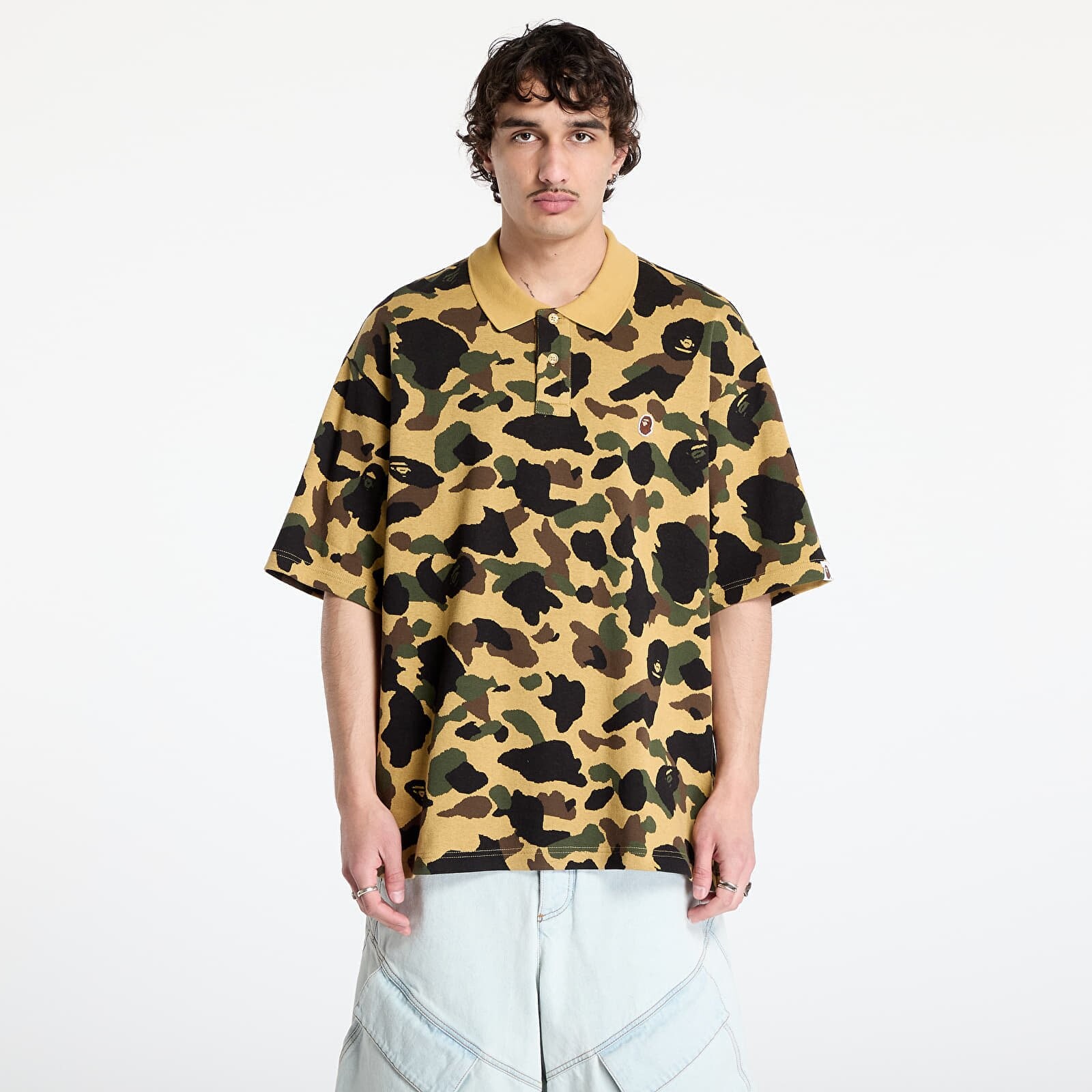 Tričko A BATHING APE 1St Camo Jacquard Relaxed Fit Polo Shirt UNISEX Yellow L