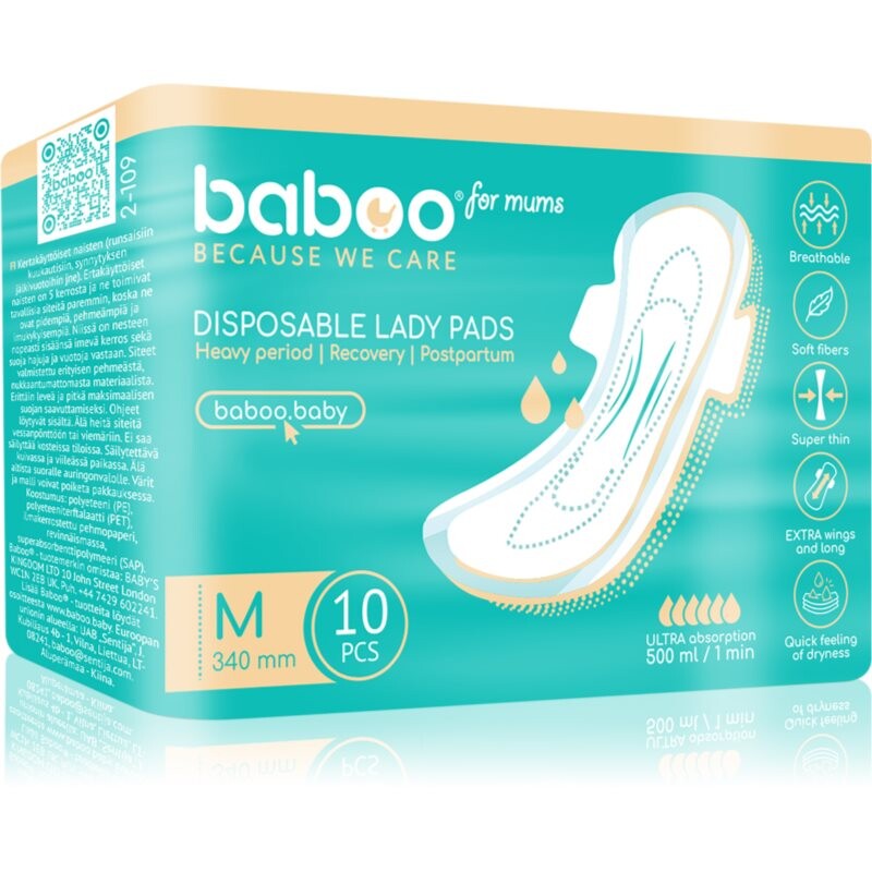 Baboo Postpartum Maternity Pads pôrodnícke vložky jednorazové veľkosť M 10 ks