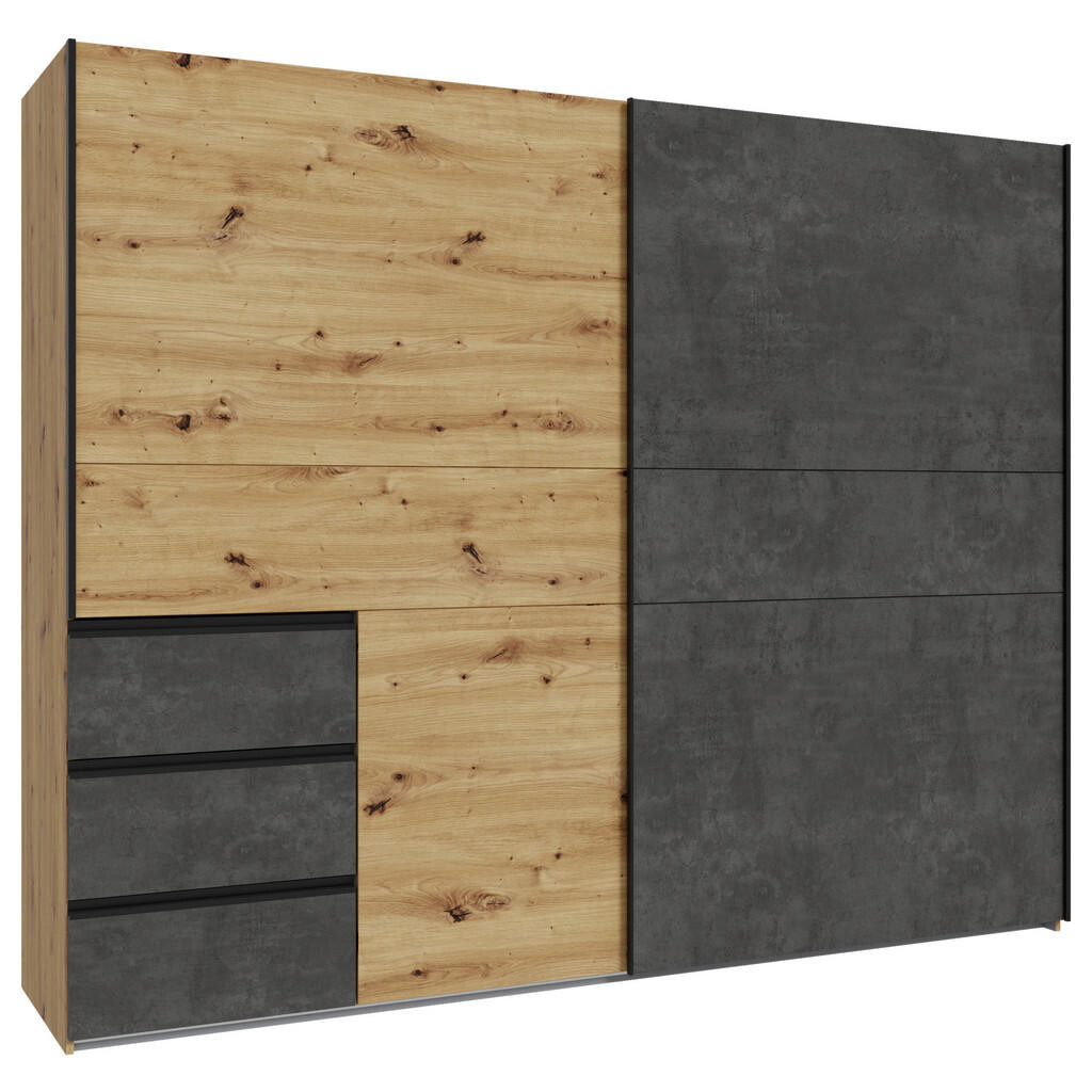 Carryhome SKRIŇA S POS. DVER. – HOR.VED, tmavosivá, dub artisan, 250/200/61 cm