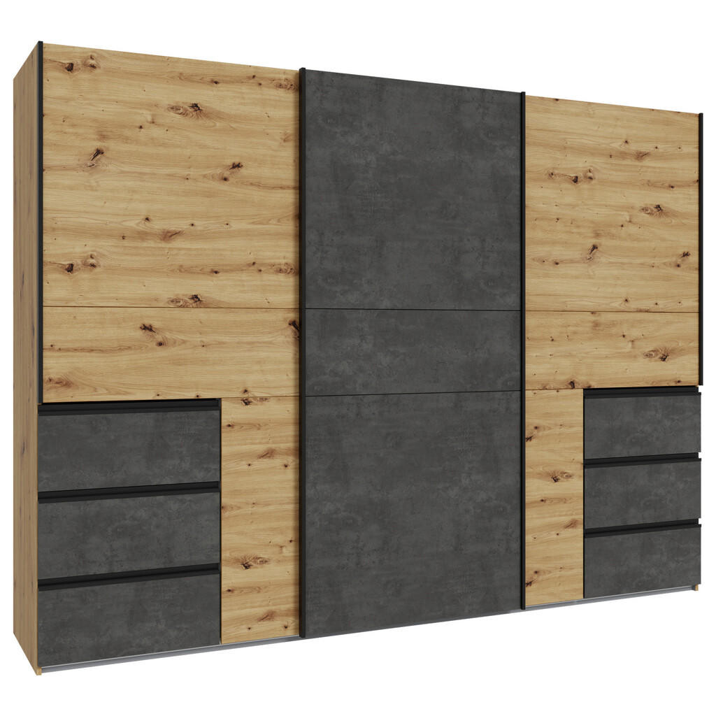 Carryhome SKRIŇA S POS. DVER. – HOR.VED, tmavosivá, dub artisan, 270/200/61 cm