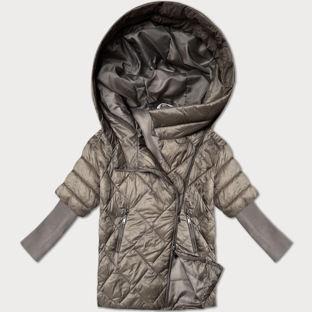 Tmavobéžová ľahká dámska bunda s pletenými rukávmi Minority (M2-6701-62) odstíny béžové S (36)