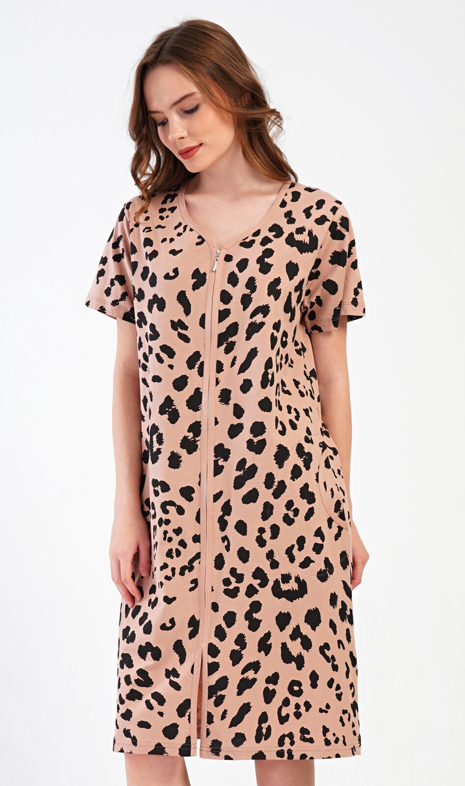 Dámske šaty s krátkym rukávom Leopard Home béžová 1XL