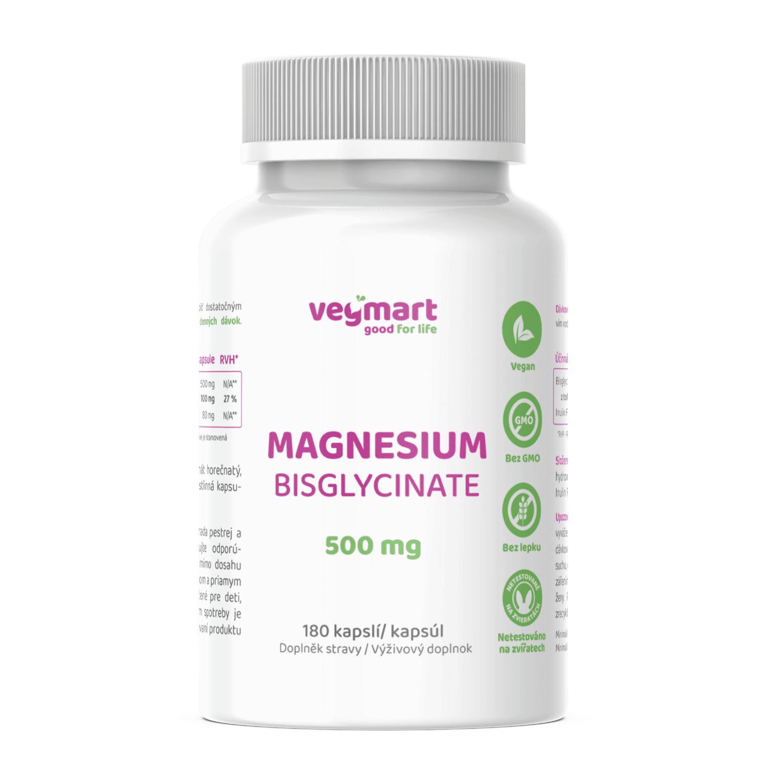 VEGMART Horčík bisglycinát 500 mg 180 kapsúl