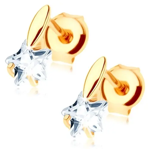 Zlaté náušnice 375 - malé vypuklé zrnko, číra zirkónová hviezdička