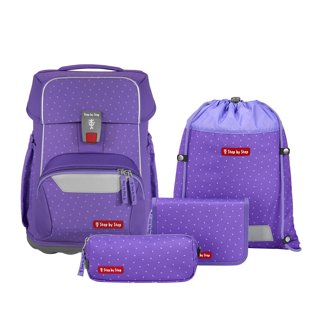 Školská aktovka Step by Step – 4-dielna súprava, BASIS Purple Konfetti