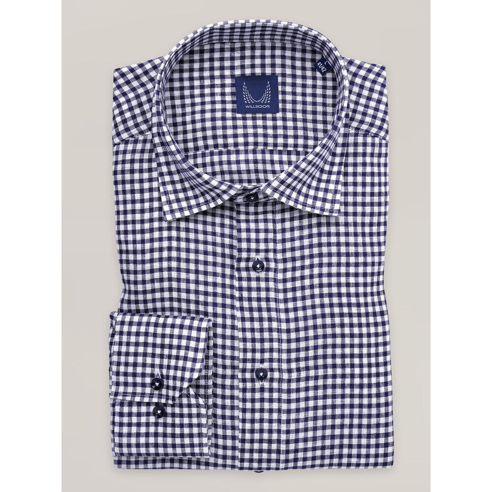 Pánska košeľa slim fit s tmavomodro-bielym kockovaným gingham vzorom 16900