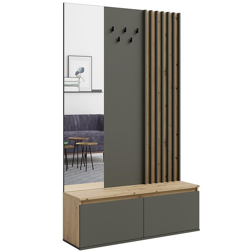 Predsieňový nábytok Doris 90b Dub Artisan/Sivá s lamelami