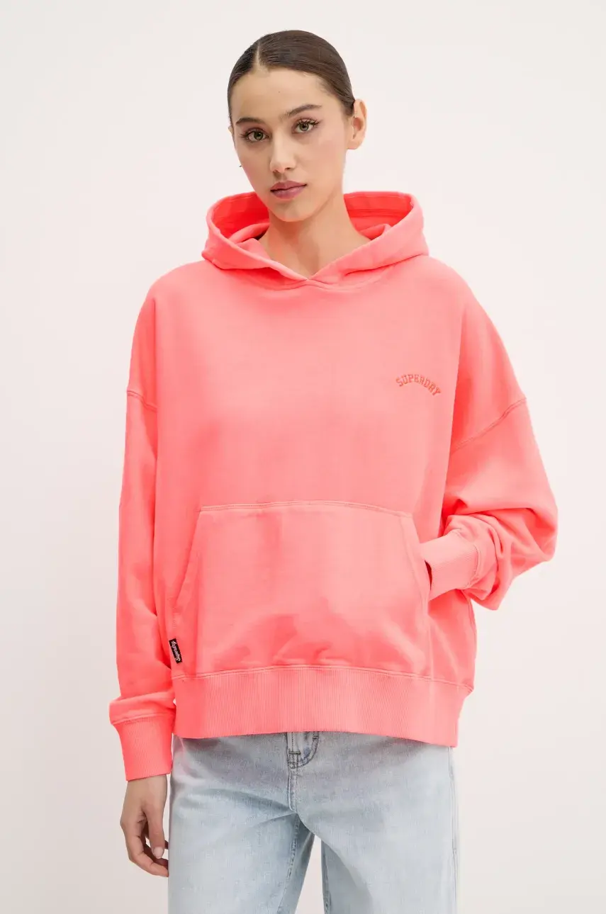 Bavlnená mikina Superdry oranžová farba, s kapucňou, jednofarebná, W2012281A-9SD
