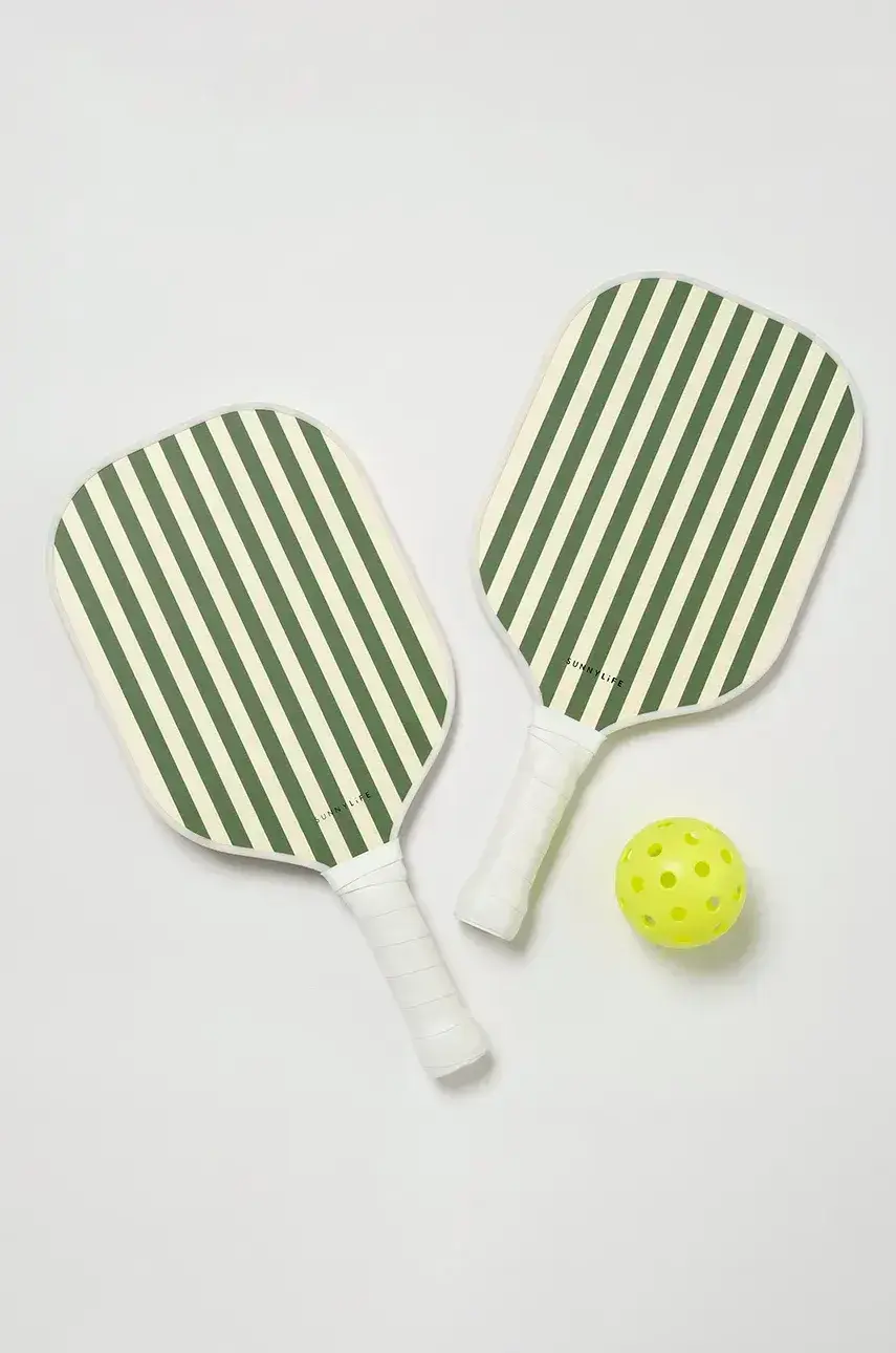 Sada lopatiek a plážovej lopty SunnyLife Pickleball Set The Vacay Olive zelená farba