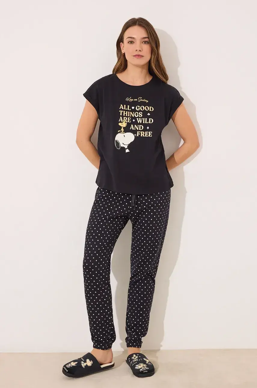 Bavlnené pyžamo women'secret čierna farba, bavlnené, 3139872