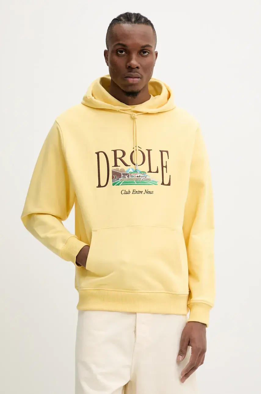 Bavlnená mikina Drôle de Monsieur Le Hoodie Tennis Court žltá farba, s kapucňou, s nášivkou, G-HO176-CO127-LYL