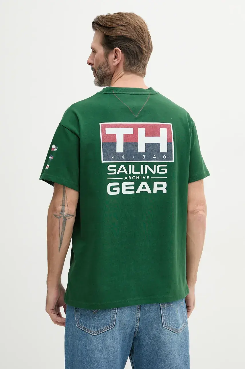 Bavlnené tričko Tommy Hilfiger SAILING pánske, zelená farba, s potlačou, MN0MN00013
