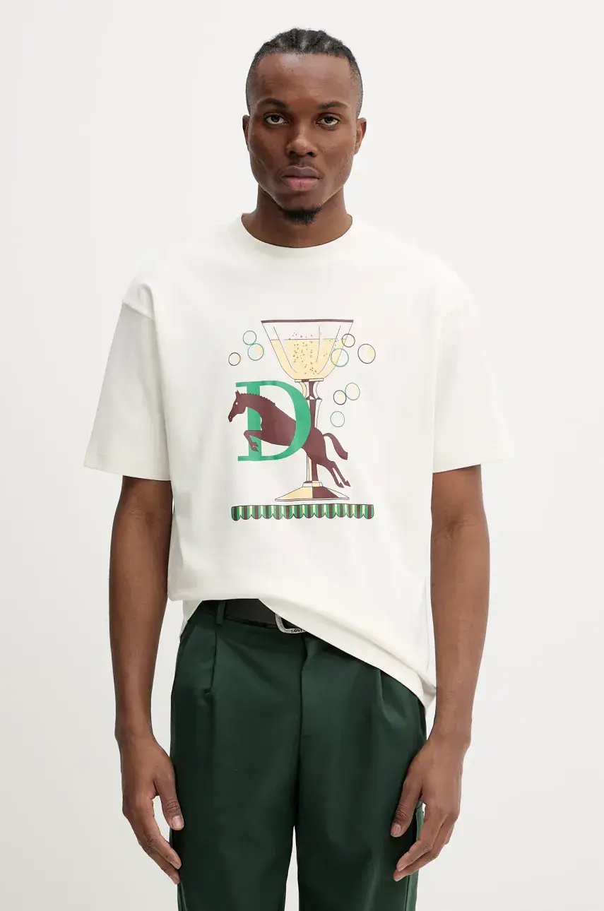 Bavlnené tričko Drôle de Monsieur Le T-Shirt Polo pánske, béžová farba, s potlačou, G-TS241-CO199-OW