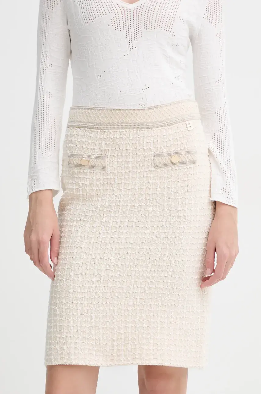Sukňa Blugirl Blumarine béžová farba, midi, puzdrová, RA5077.MS016