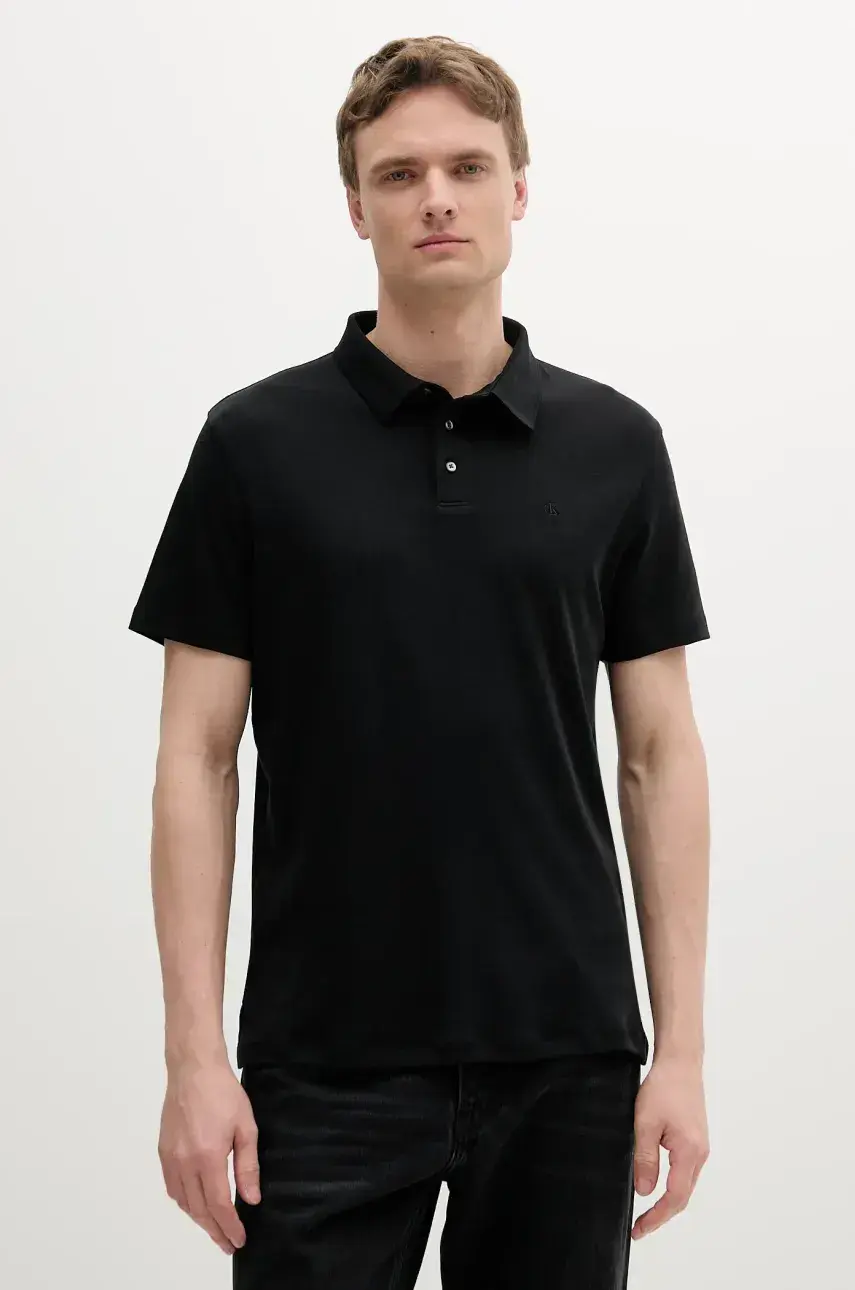 Bavlnené polo tričko Calvin Klein čierna farba, jednofarebné, LV04LB276G