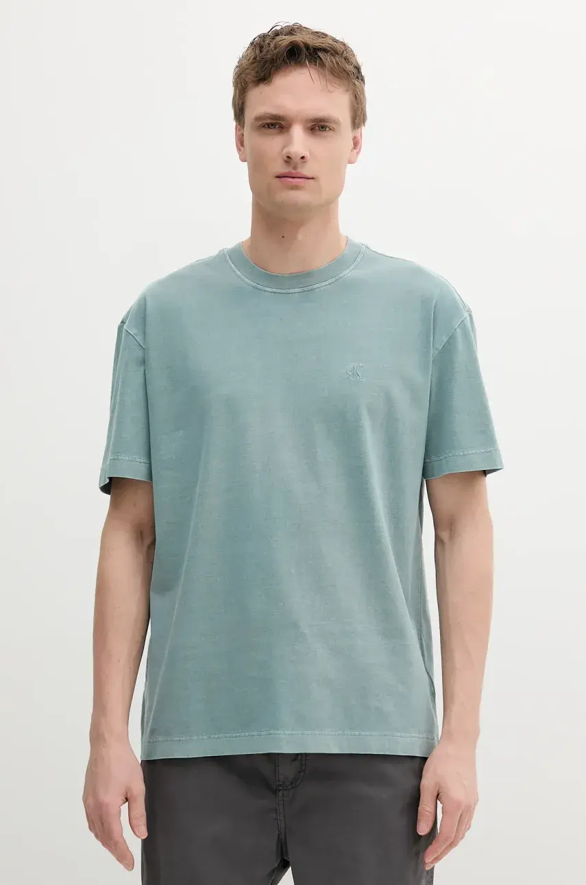 Bavlnené tričko Calvin Klein Jeans pánske, zelená farba, s nášivkou, J30J327488