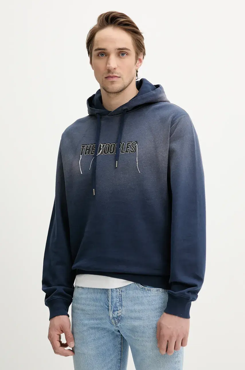 Bavlnená mikina The Kooples tmavomodrá farba, s kapucňou, s nášivkou, HSWE30019K
