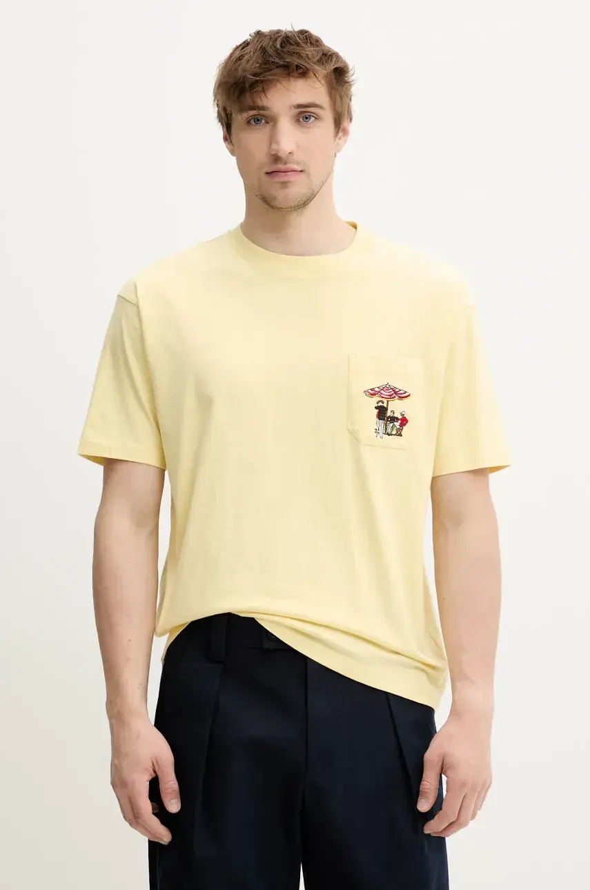 Bavlnené tričko Drôle de Monsieur Le T-Shirt Parasol pánske, žltá farba, s nášivkou, G-TS242-CO165-BAN