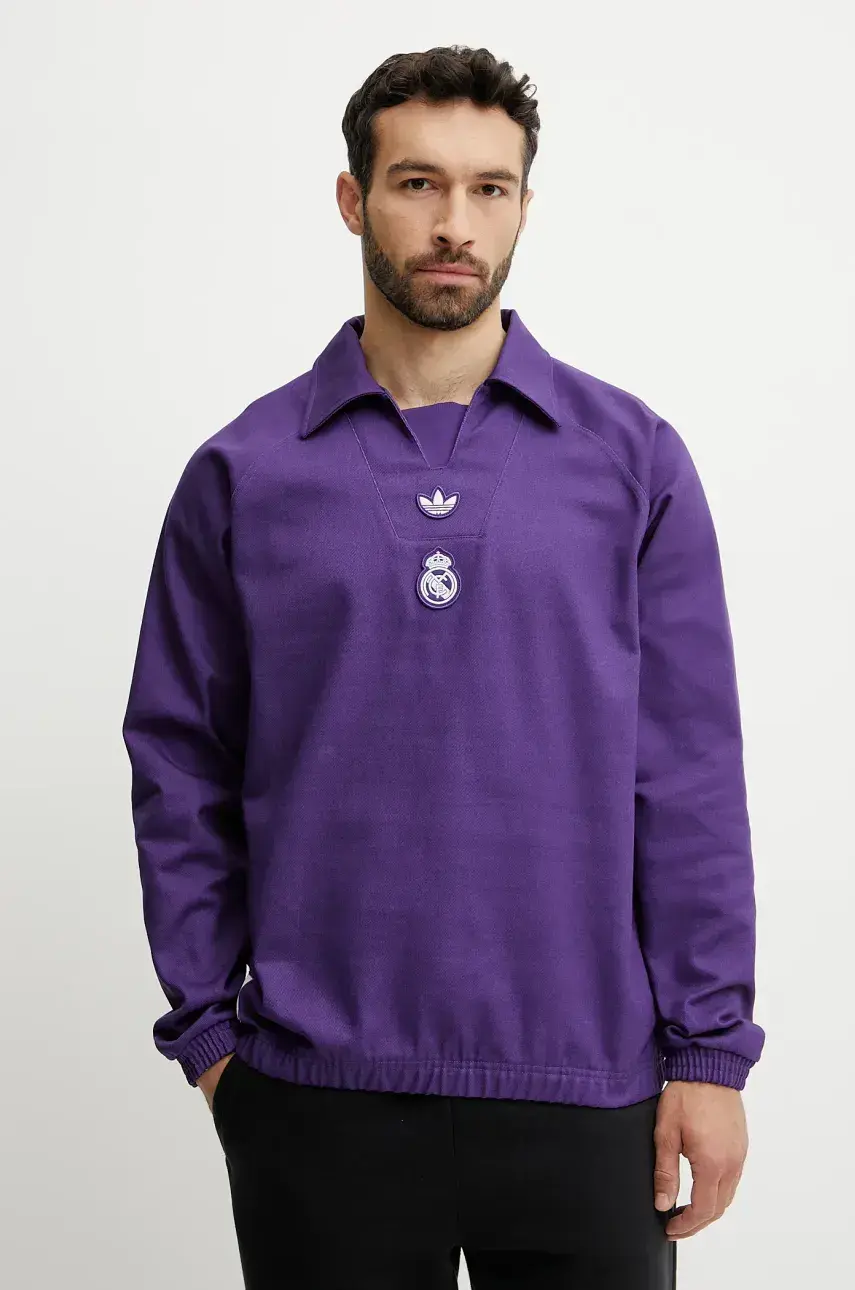 Bavlnená mikina adidas Originals REAL ICON DTOP fialová farba, s nášivkou, JF2578