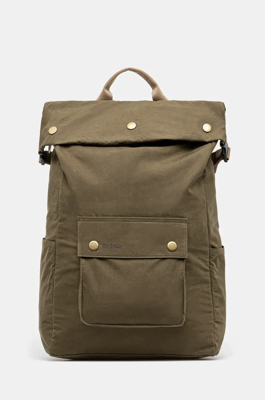 Bavlnený batoh Barbour Barbour Transport Foldover Backpack Bag zelená farba, malý, jednofarebný, UBA0746