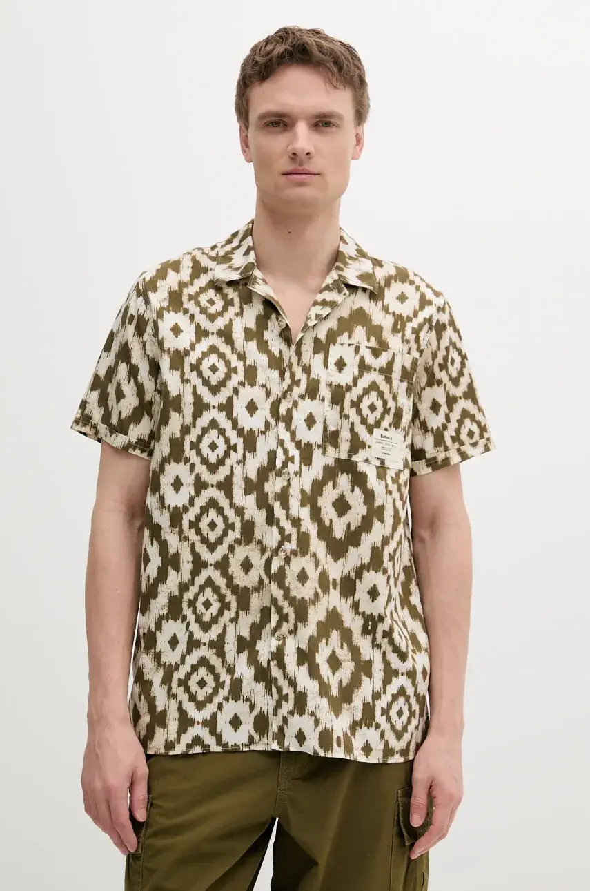 Bavlnená košeľa  Homelane Printed S/S Relaxed Fit Shirt zelená farba, voľný strih, MSH5599