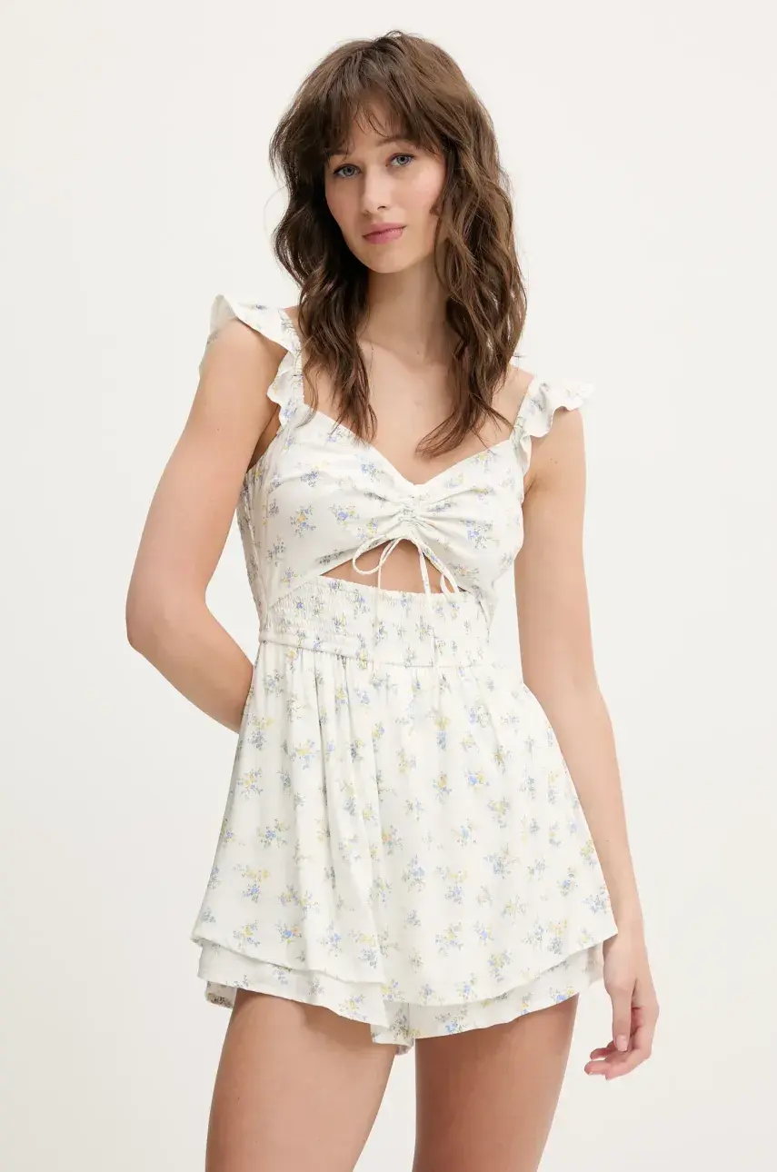 Overal Hollister Co. biela farba, v výstrih, KI359-5034