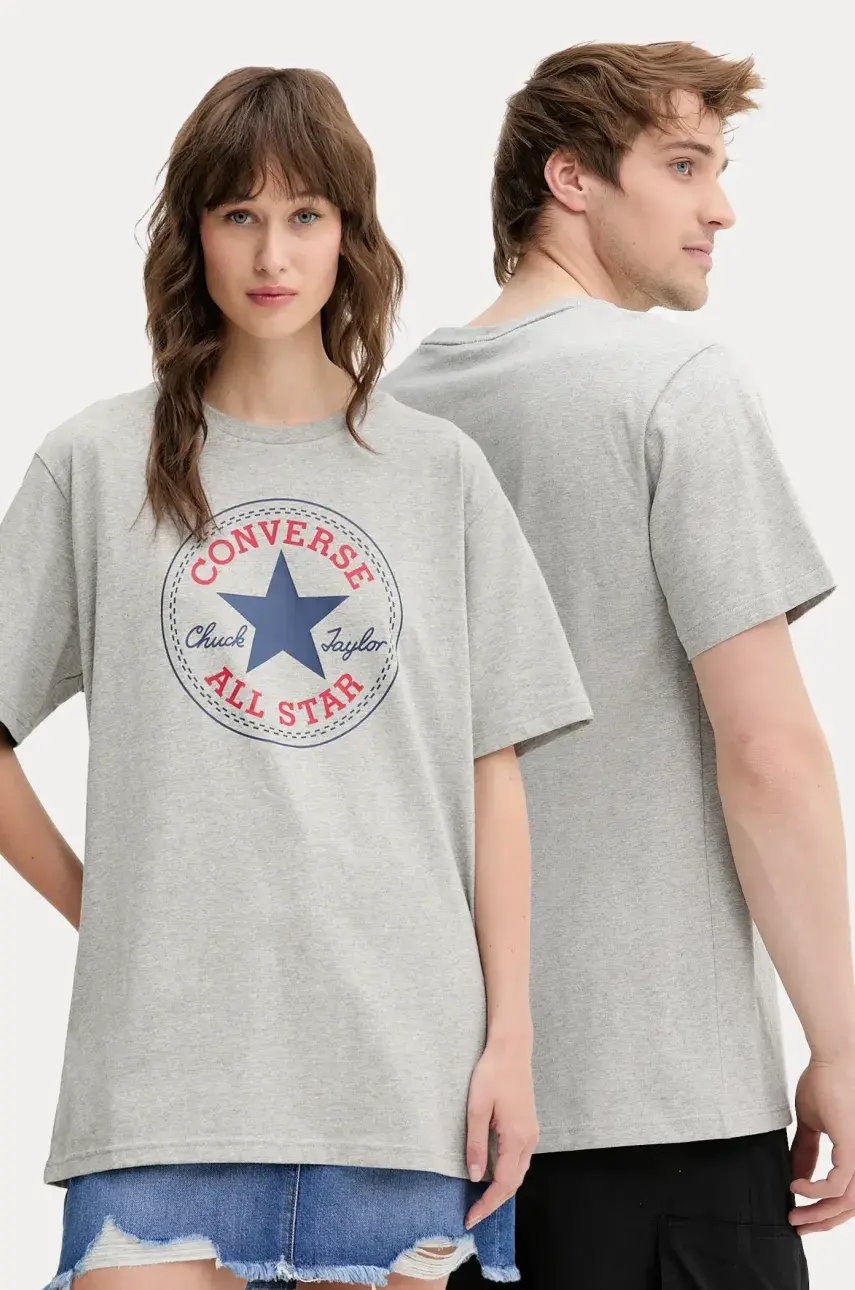 Bavlnené tričko Converse šedá farba, s potlačou, 10025459-A07
