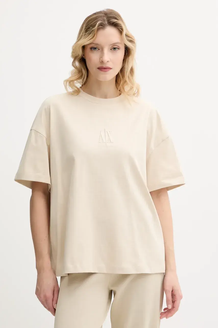 Bavlnené tričko Armani Exchange dámske, béžová farba, XW001182 AF15085
