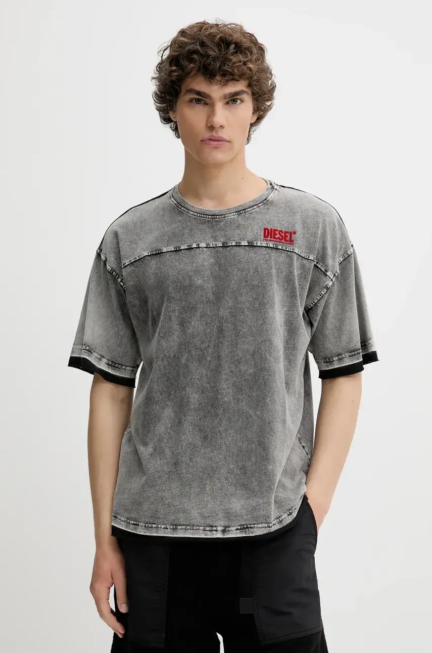 Bavlnené tričko Diesel T-HOXT T-SHIRT pánske, šedá farba, melanžová, A16916.0PKAN